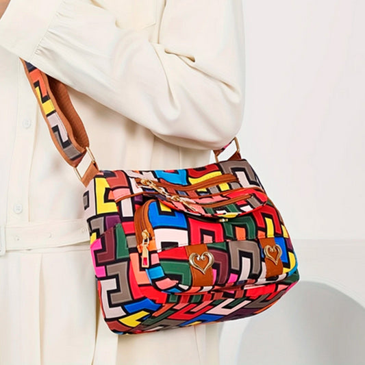 Bolso bandolero estilo geométrico colorido