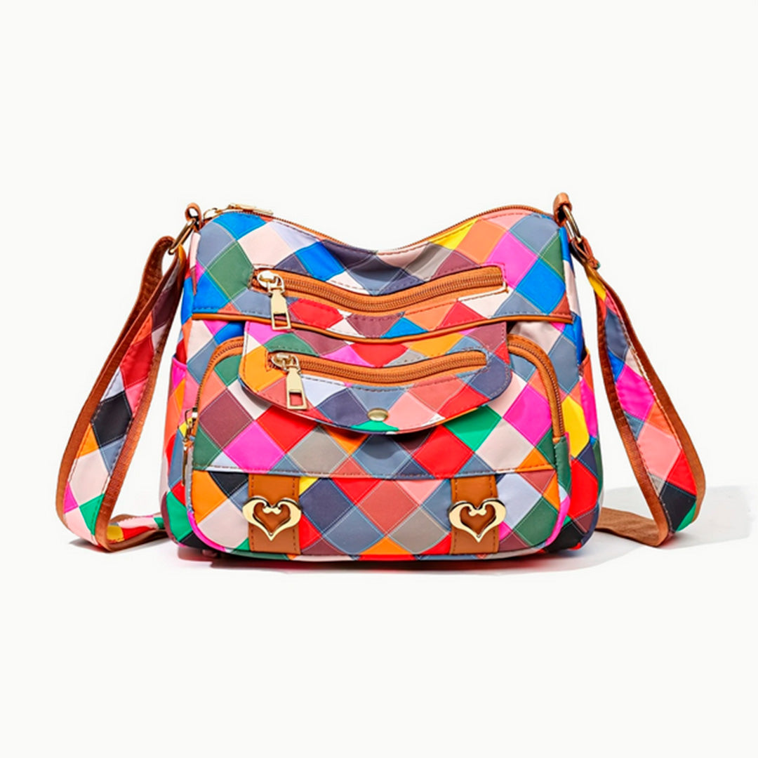Bolso bandolero estilo geométrico colorido