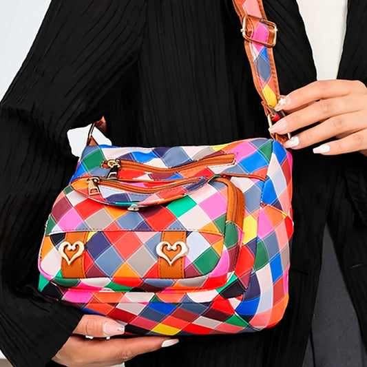 Bolso bandolero estilo geométrico colorido
