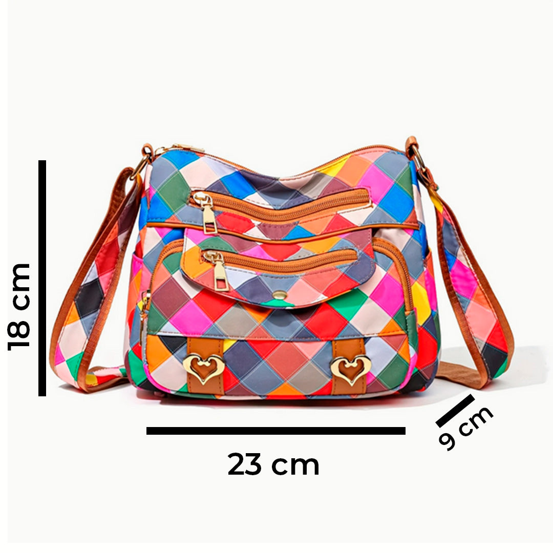 Bolso bandolero estilo geométrico colorido