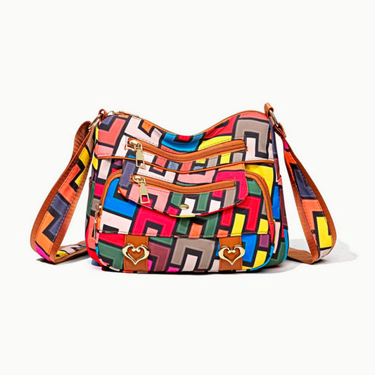 Bolso bandolero estilo geométrico colorido