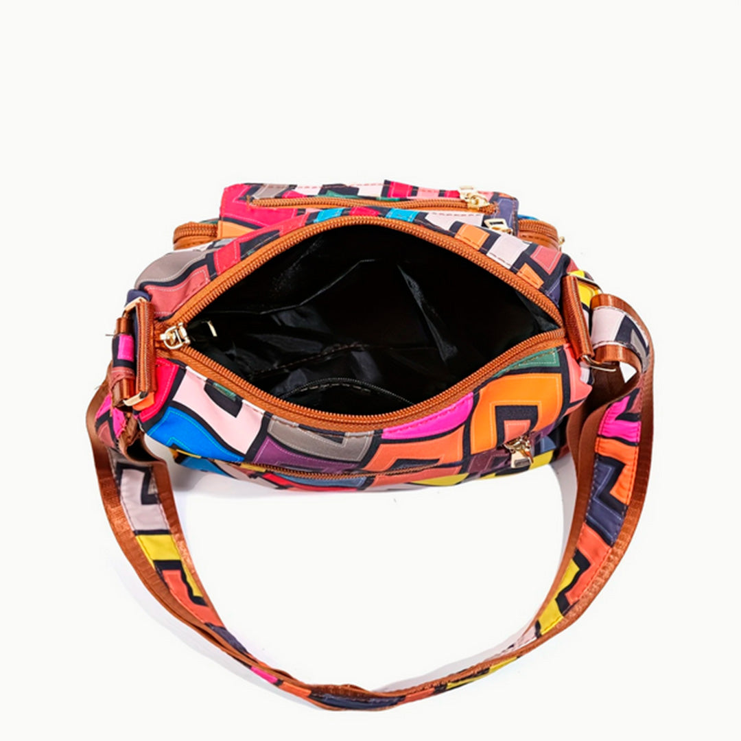Bolso bandolero estilo geométrico colorido