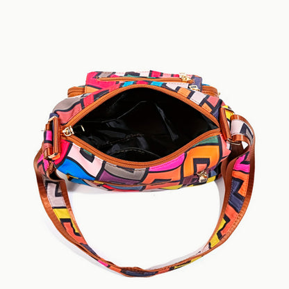 Bolso bandolero estilo geométrico colorido