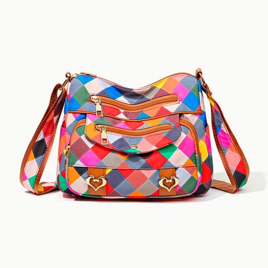 Bolso bandolero estilo geométrico colorido